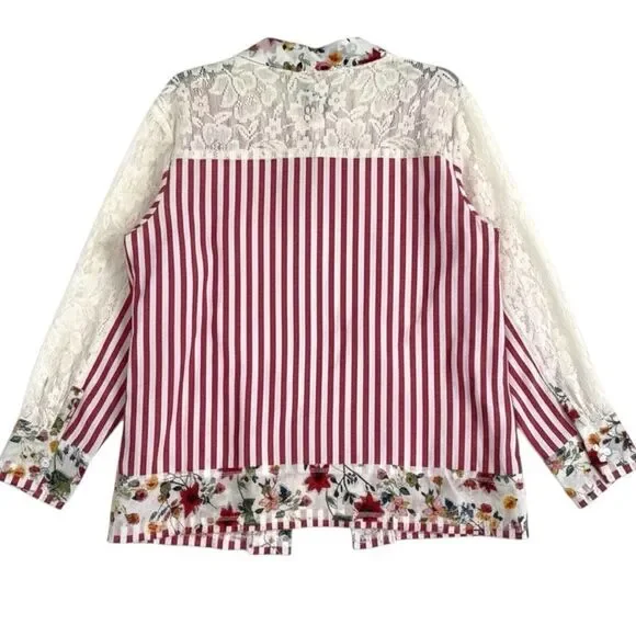 POL Lace Boho Striped Cardigan Layering Kimono Floral Patchwork Detail Med NEW - Picture 9 of 10